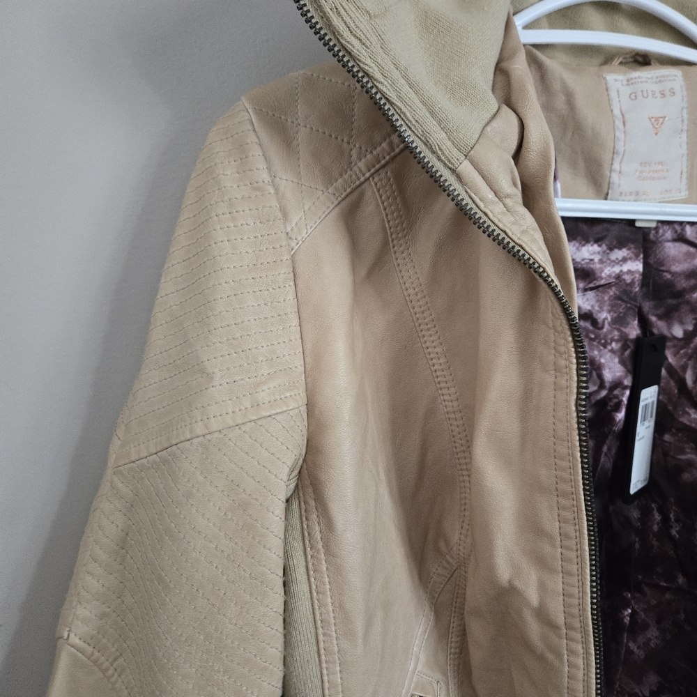 Guess NWT Moto Jacket Women Biker Tan Camel Medium Coat Top Bomber Y2K - Picture 11 of 15